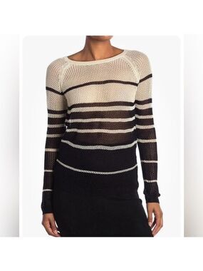 BCBG MAXAZRIA Open knit Striped Sweater